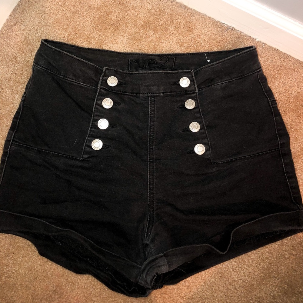 distressed, black, high waisted shorts